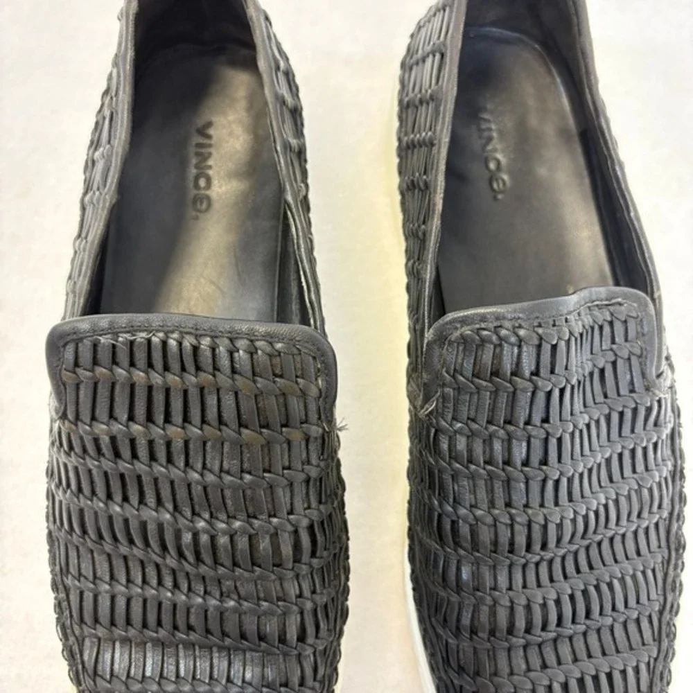 VINCE Stafford Platform Black Woven Leather Slip On Sneakers Womens Size 10 / 40